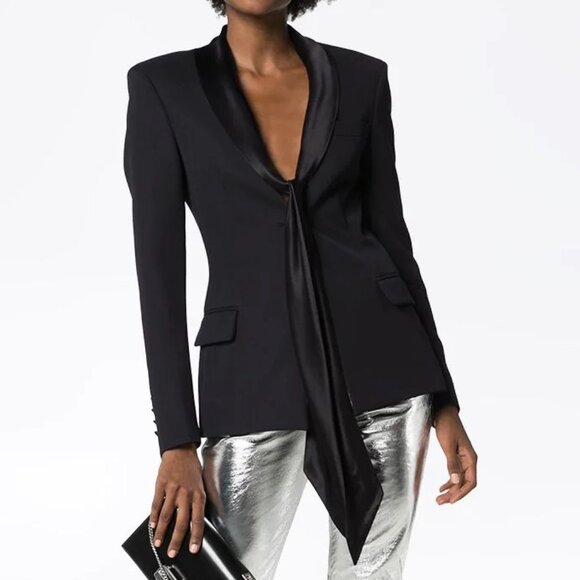 Faith Connexion Navy Blue Tuxedo Blazer Jacket Wool Silk Bow Satin Lapels XS 0 2 - Picture 2 of 16